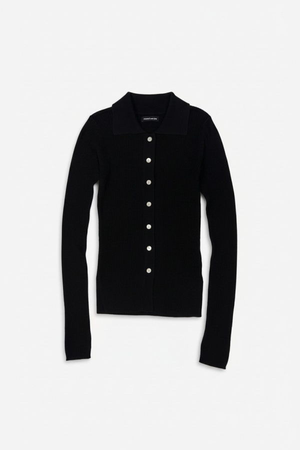 Assembly Black Silk Cashmere Ribbed Shirt Cardigan