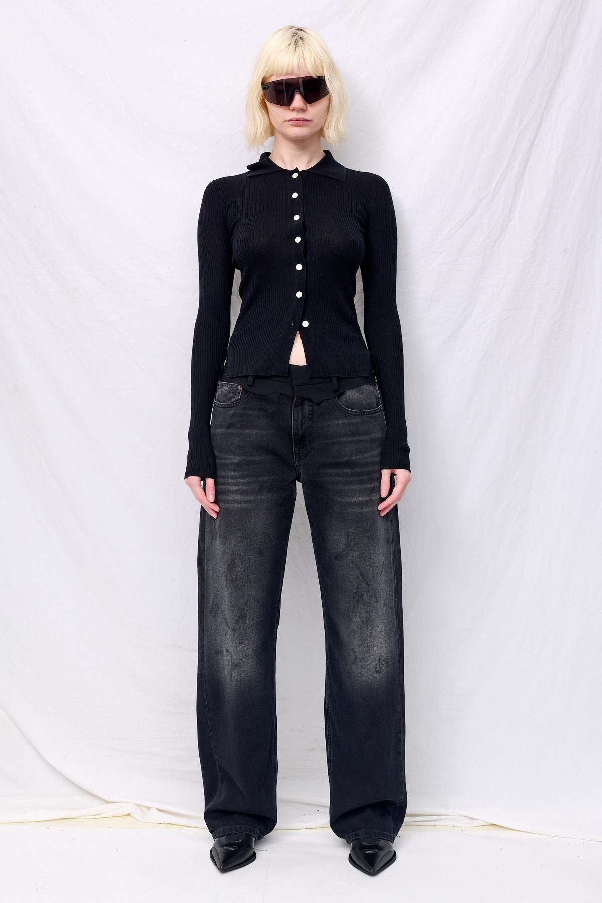 Assembly Black Silk Cashmere Ribbed Shirt Cardigan - Image 3 of 5