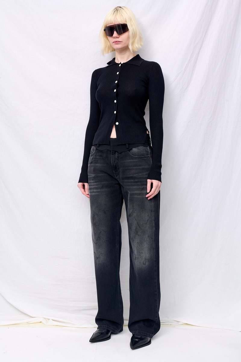 Assembly Black Silk Cashmere Ribbed Shirt Cardigan