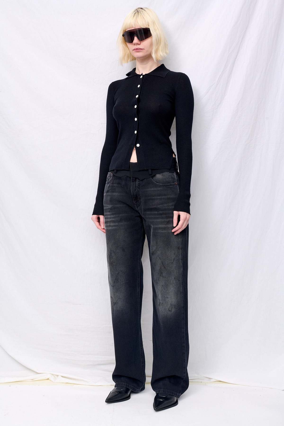 Assembly Black Silk Cashmere Ribbed Shirt Cardigan - Image 4 of 5