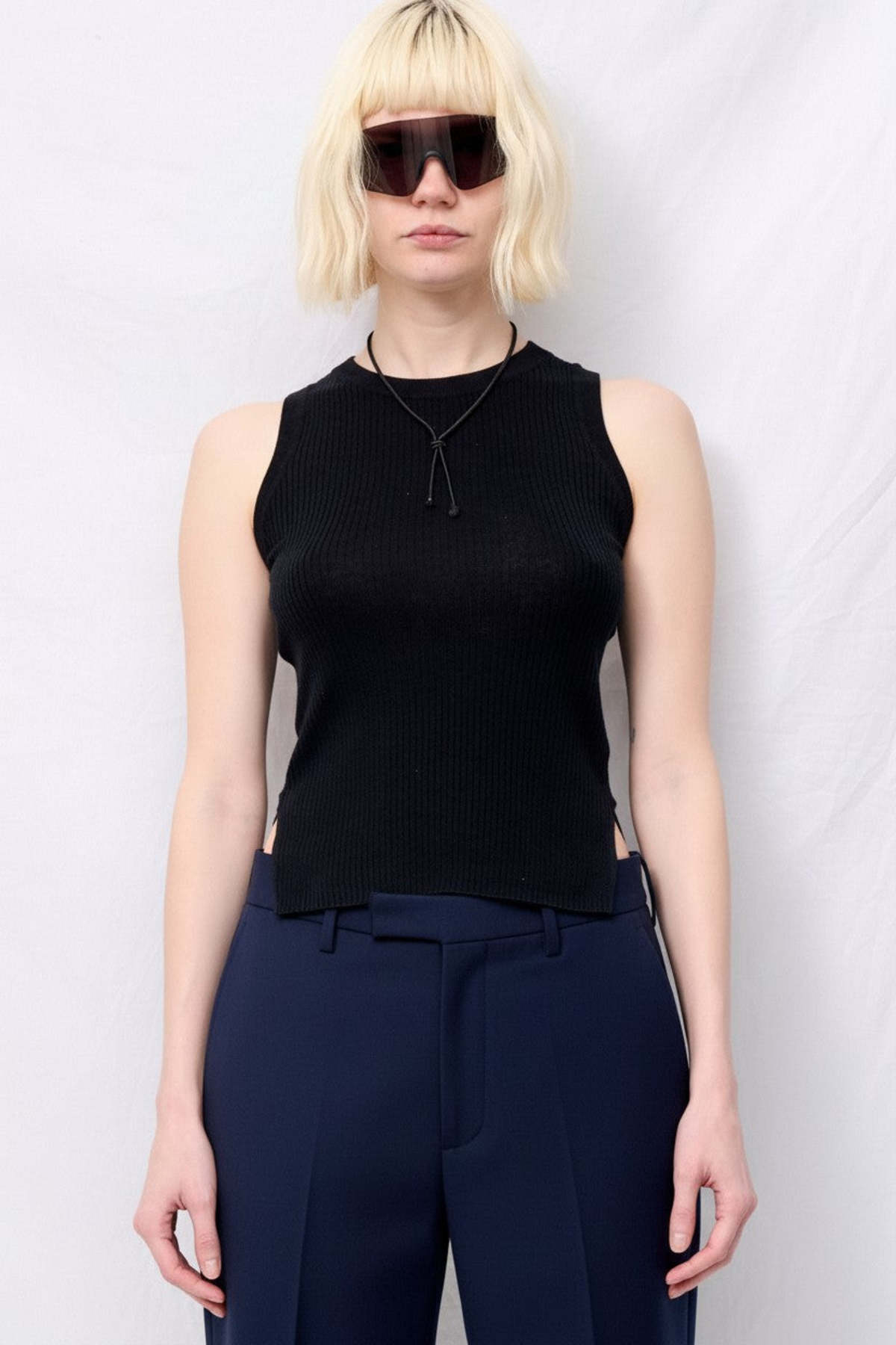 Assembly Silk Cashmere Ribbed Sleeveless Top - Image 1 of 6