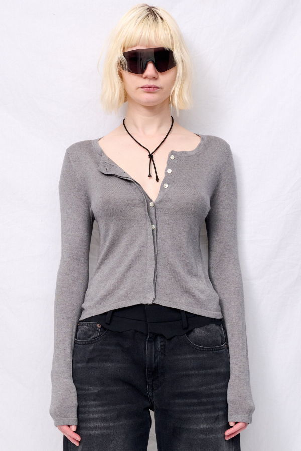 Assembly Heather Grey Silk Cashmere Hidden Buttoned Cardigan