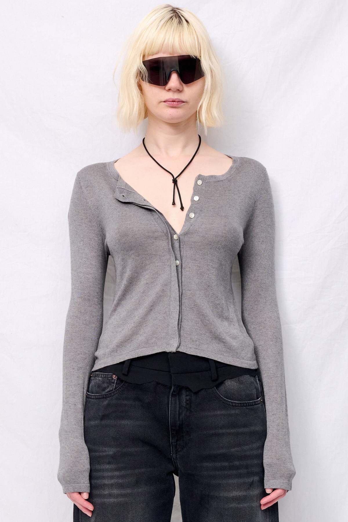Assembly Heather Grey Silk Cashmere Hidden Buttoned Cardigan - Image 1 of 5