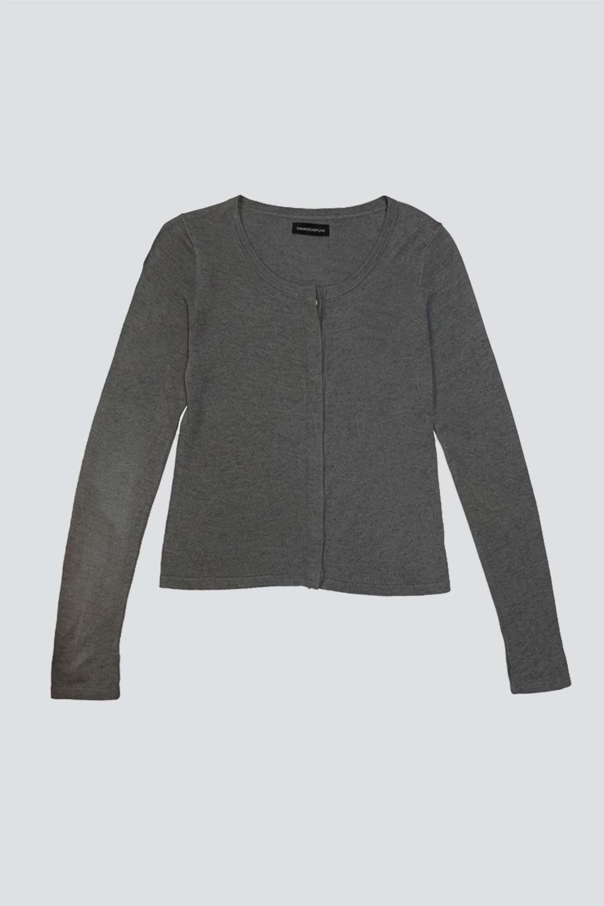 Assembly Heather Grey Silk Cashmere Hidden Buttoned Cardigan - Image 2 of 5