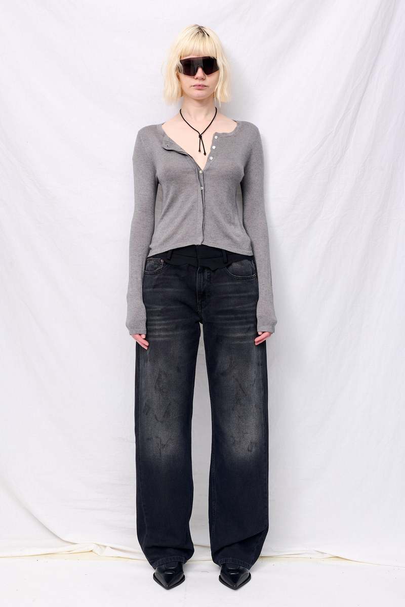 Assembly Heather Grey Silk Cashmere Hidden Buttoned Cardigan