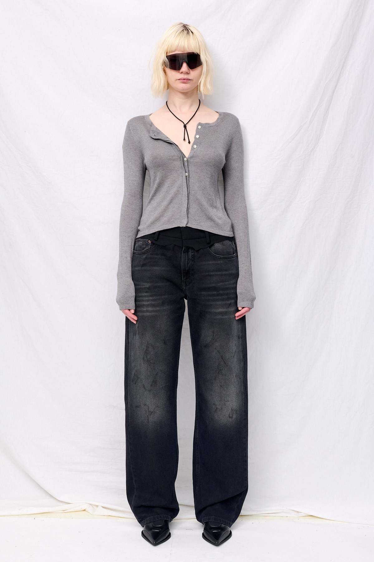 Assembly Heather Grey Silk Cashmere Hidden Buttoned Cardigan - Image 3 of 5