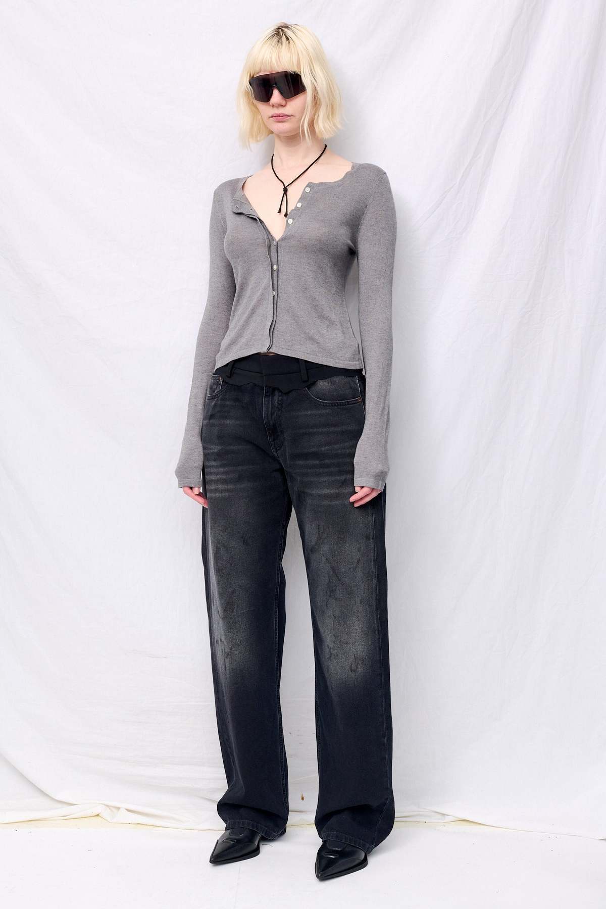 Assembly Heather Grey Silk Cashmere Hidden Buttoned Cardigan - Image 4 of 5