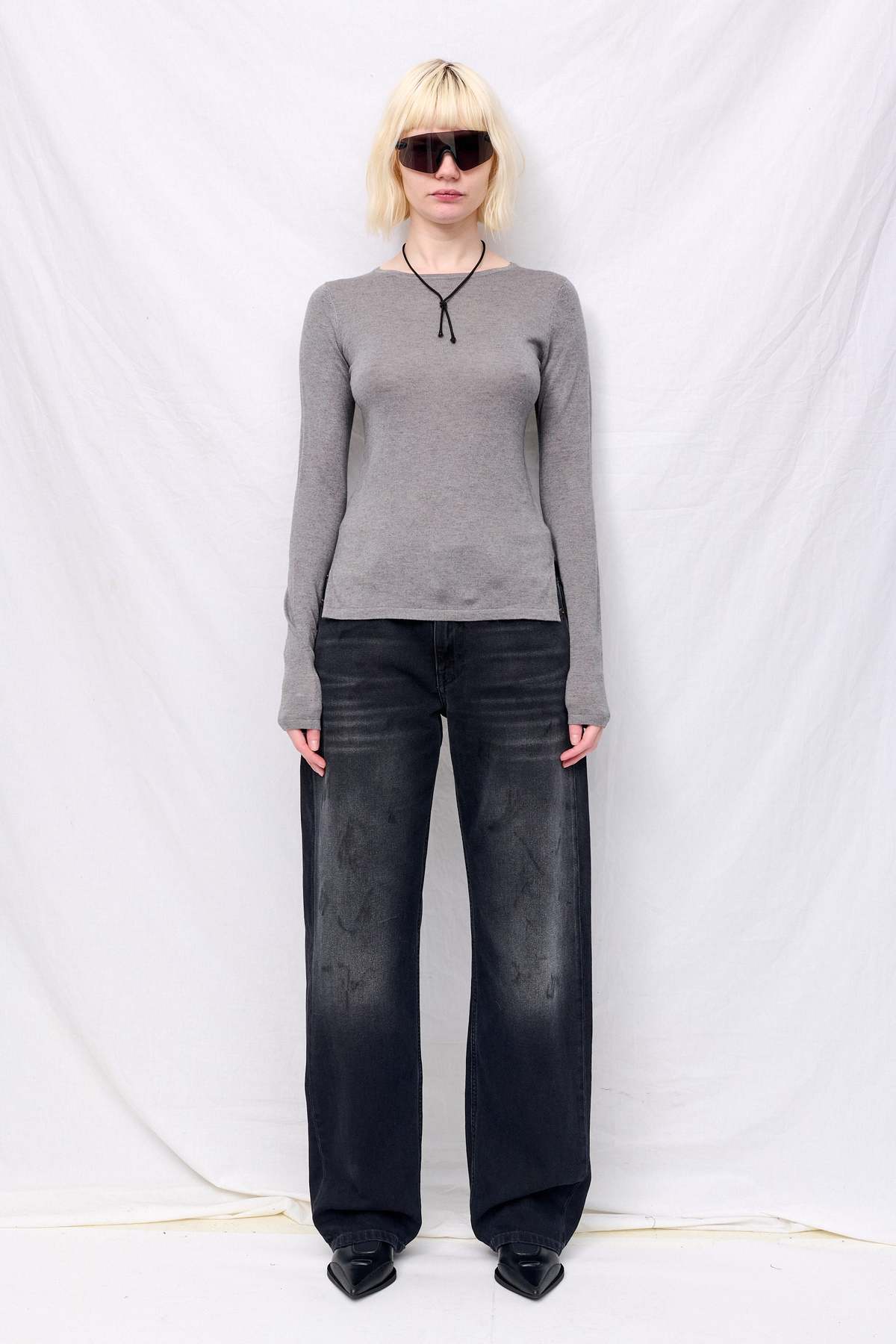 Assembly Silk Cashmere Long Sleeve Top - Heather Grey - Image 3 of 5