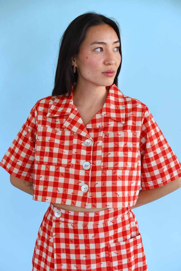 Noble Shell Utility Shirt - Gingham Fishies