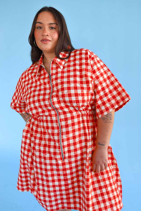 Noble Utility Dress - Gingham Fishies