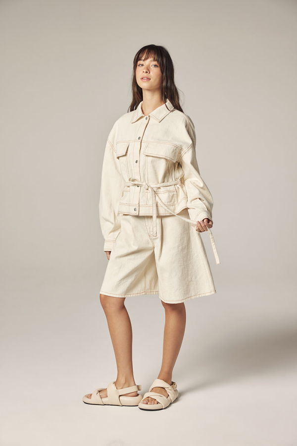 amente Wide Leg Bermuda Pants Shorts - Natural