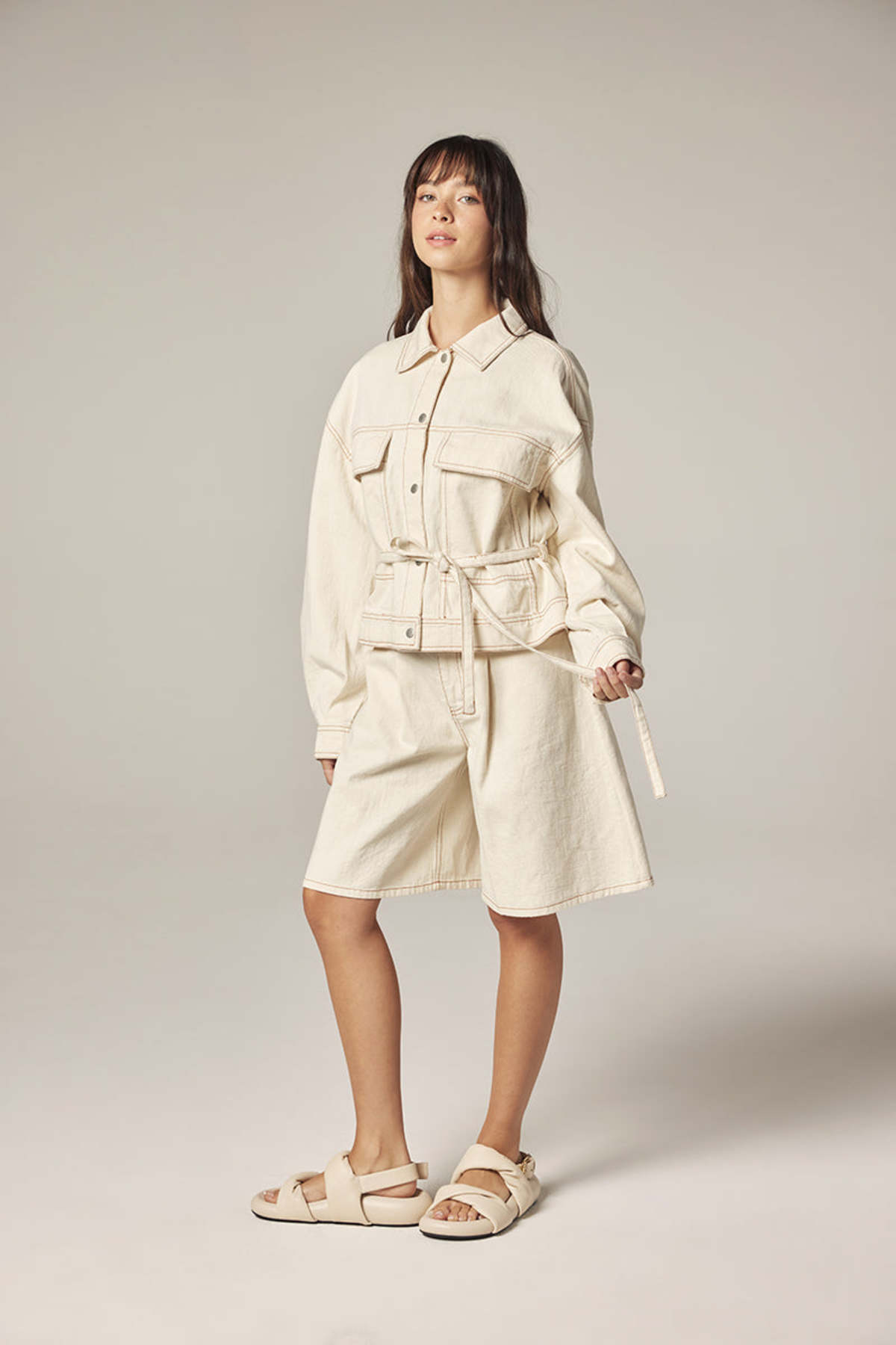 amente Wide Leg Bermuda Pants Shorts - Natural - Image 2 of 11