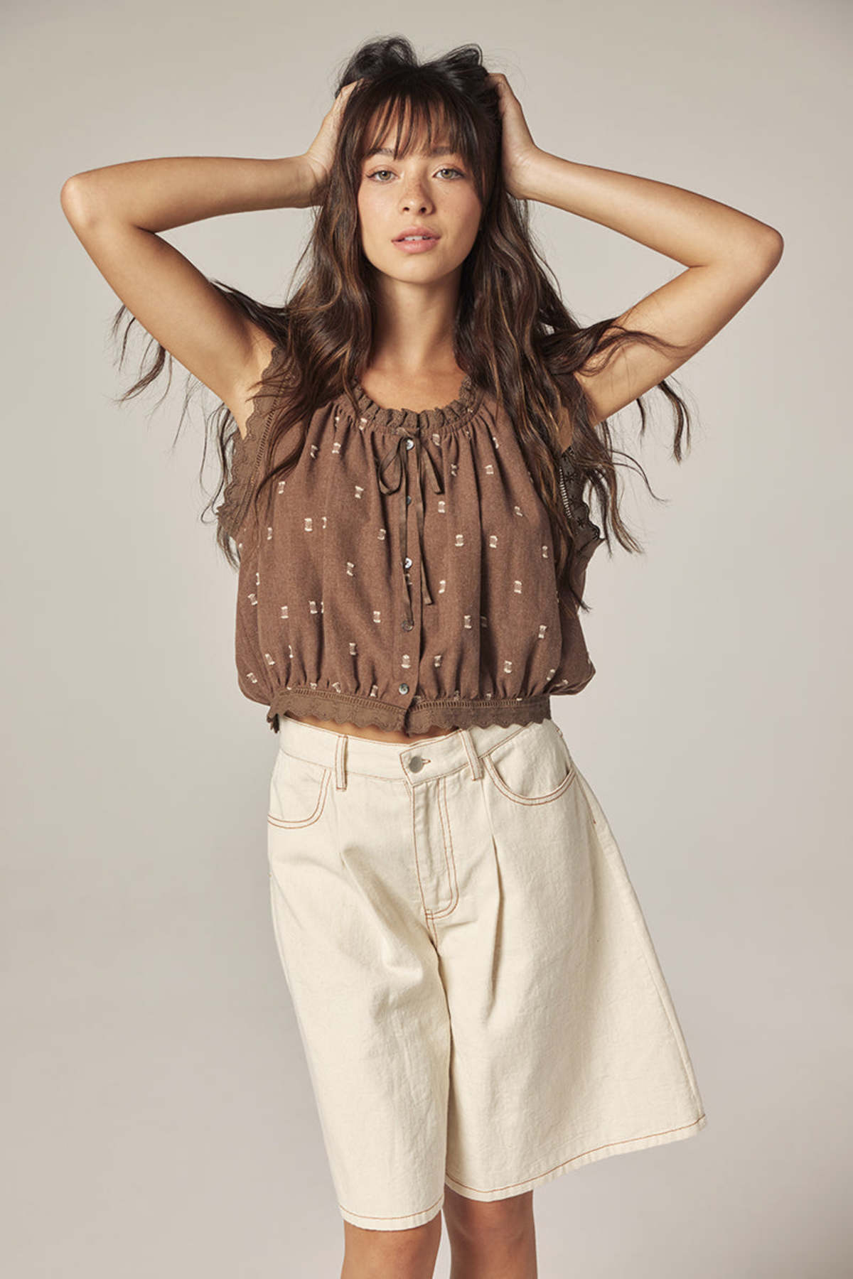 amente Wide Leg Bermuda Pants Shorts - Natural - Image 3 of 11