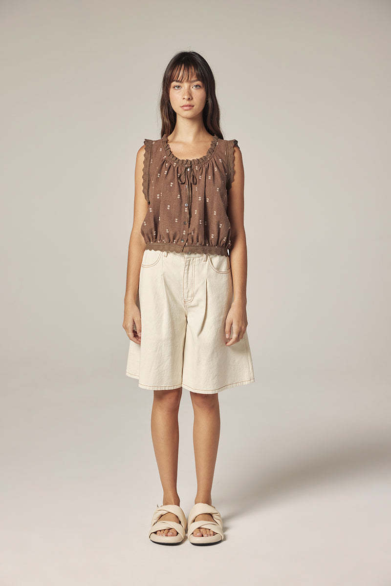 amente Wide Leg Bermuda Pants Shorts - Natural