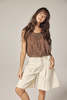 amente Wide Leg Bermuda Pants Shorts - Natural - Thumbnail 6