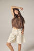 amente Wide Leg Bermuda Pants Shorts - Natural - Thumbnail 8