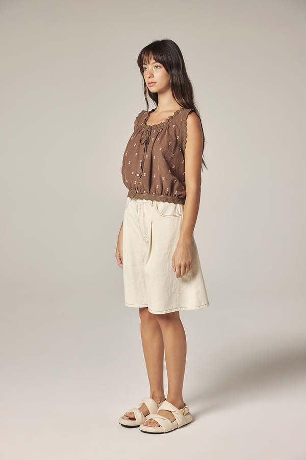 amente Wide Leg Bermuda Pants Shorts - Natural