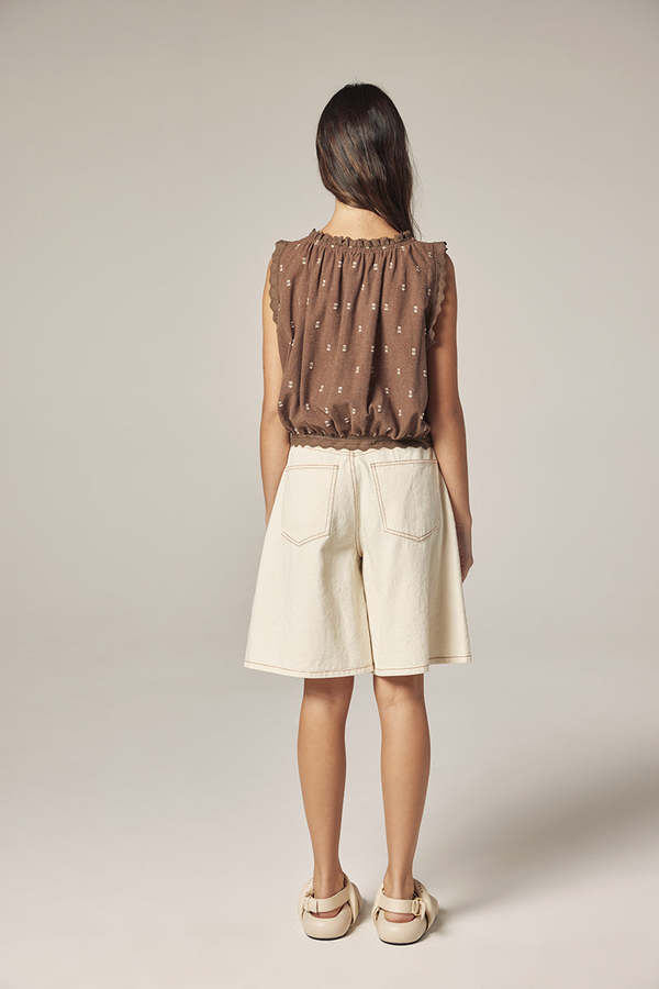 amente Wide Leg Bermuda Pants Shorts - Natural