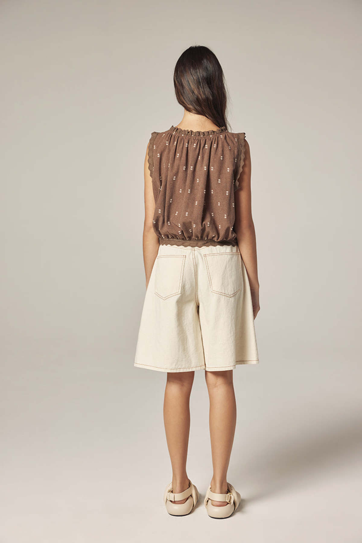 amente Wide Leg Bermuda Pants Shorts - Natural - Image 10 of 11