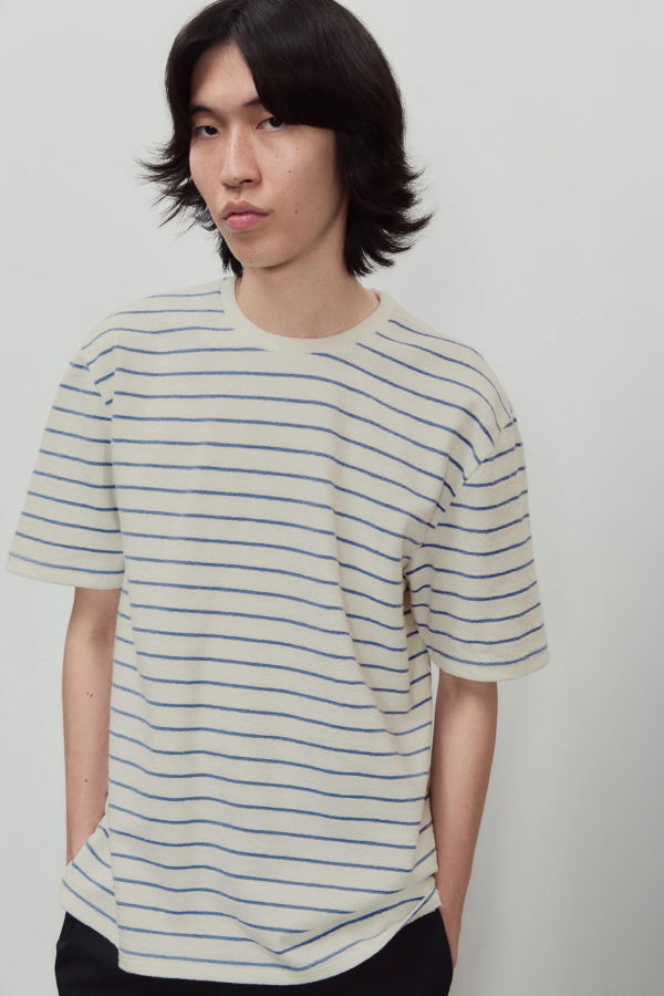 unfeigned Basic Striped Terry T-Shirt - Raw and Royal