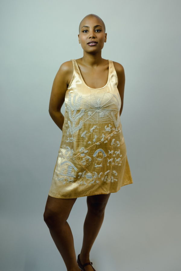 TIGRA TIGRA Spider Warli Beadwork Sheath Dress