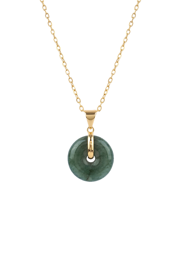 seree Button Green jade pendant necklace - OFF WHITE/Green