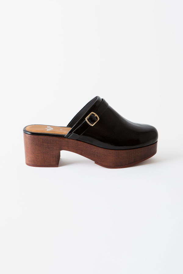 Fortress Abby Platform Clog - Black Crinkle Patent