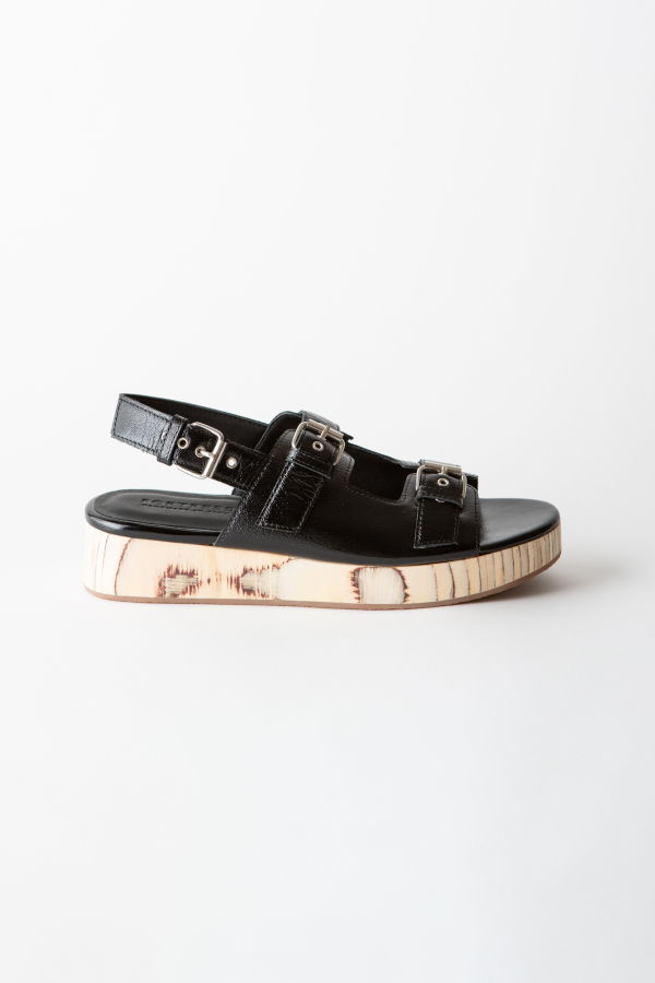Fortress Leja Flatform Sandal - Gloss Black Nappa