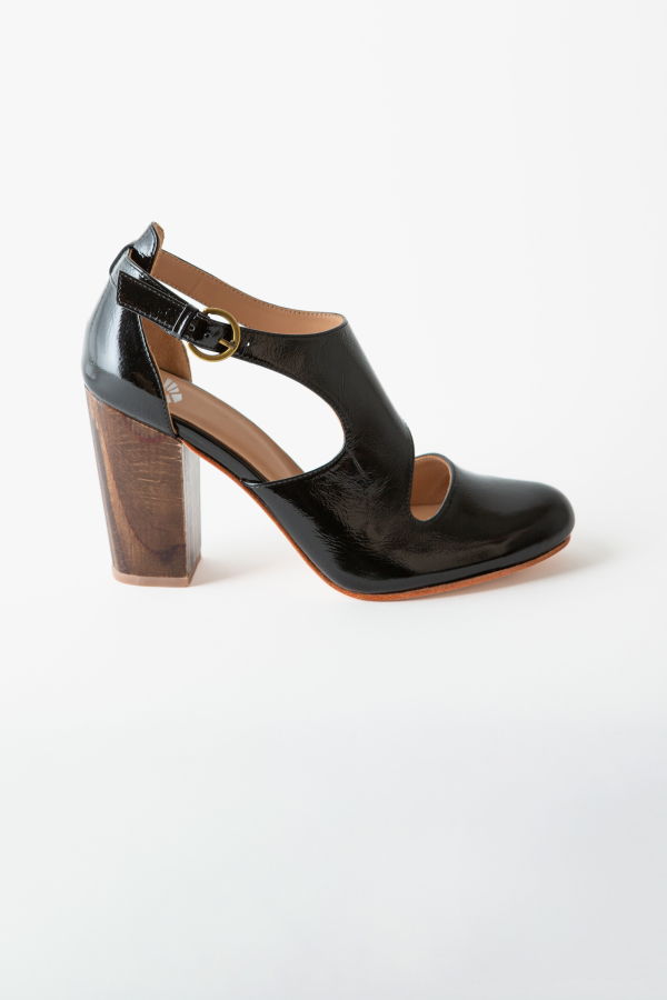 Fortress Luna Naya Block Heel - Black Crinkle Patent