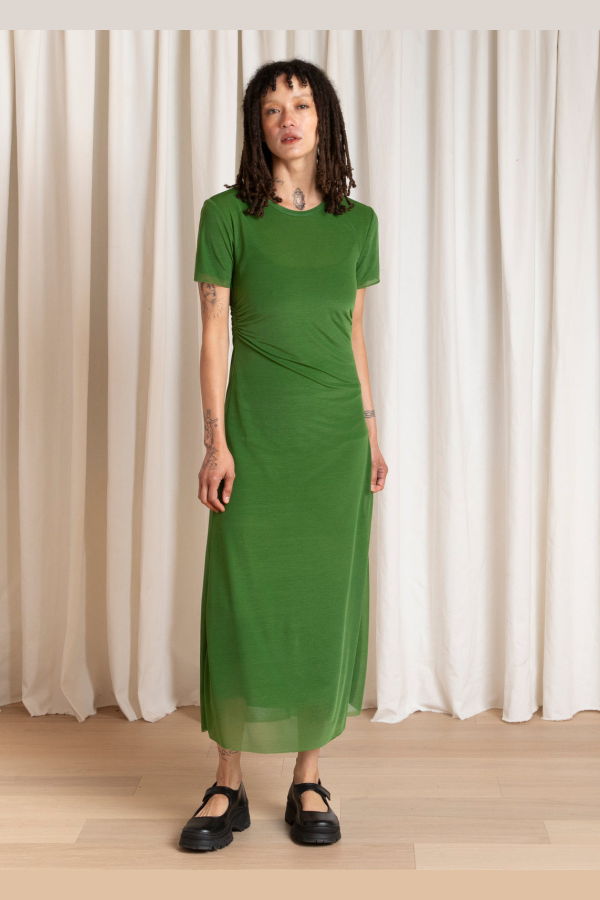 Ali Golden Fitted Mesh T-Shirt Dress