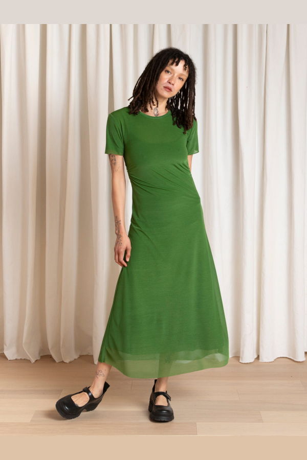 Ali Golden Fitted Mesh T-Shirt Dress