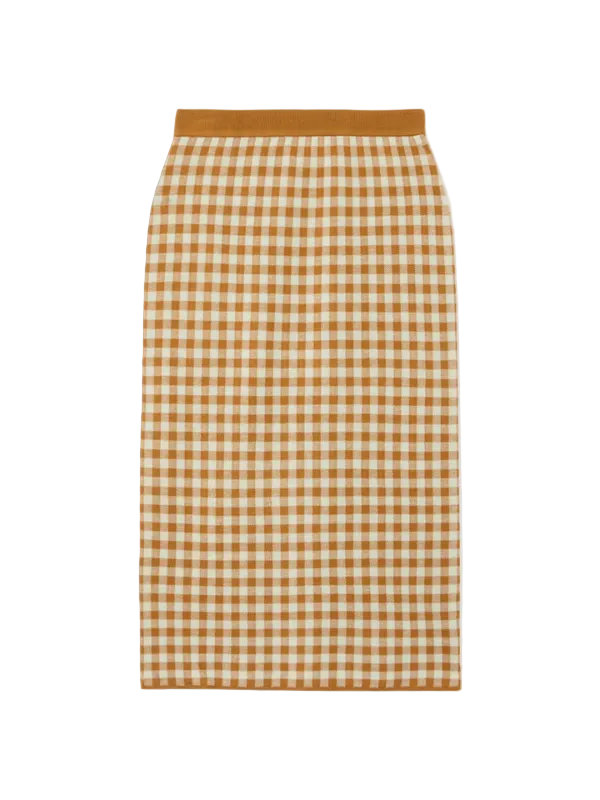 Guest in Residence Gingham Long Skirt - Suede/Limewash
