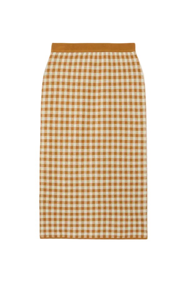 Guest in Residence Gingham Long Skirt - Suede/Limewash