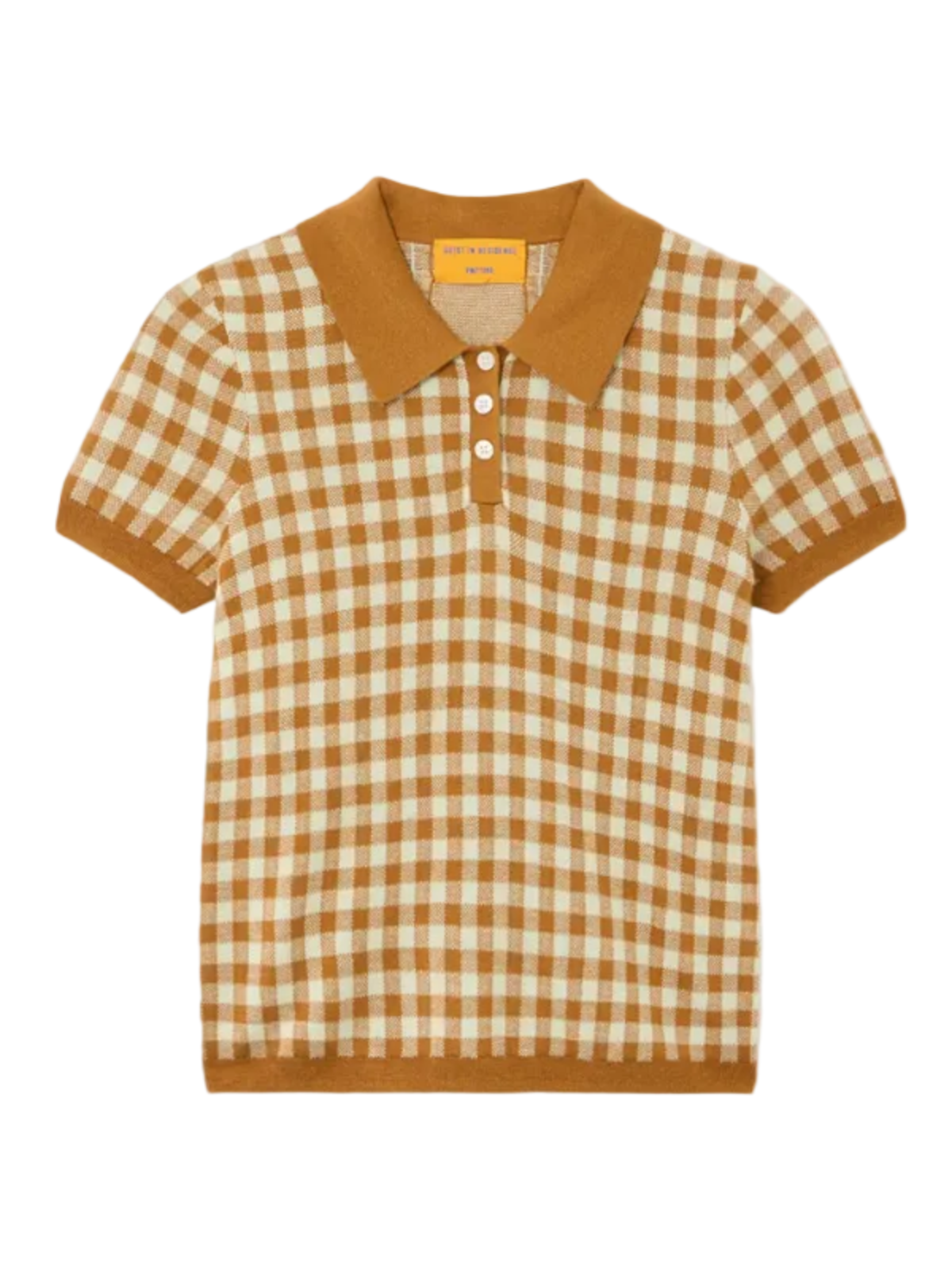 Guest in Residence Gingham Shrunken Polo Sweater - Suede/Limewash - Image 1 of 5
