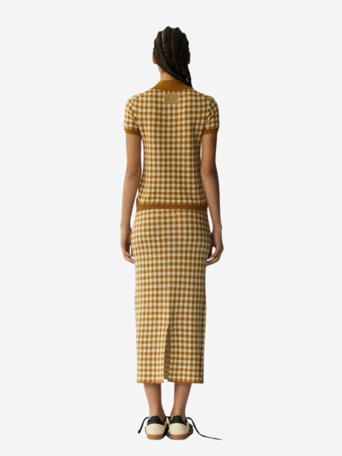 Guest in Residence Gingham Shrunken Polo Sweater - Suede/Limewash - Image 4 of 5