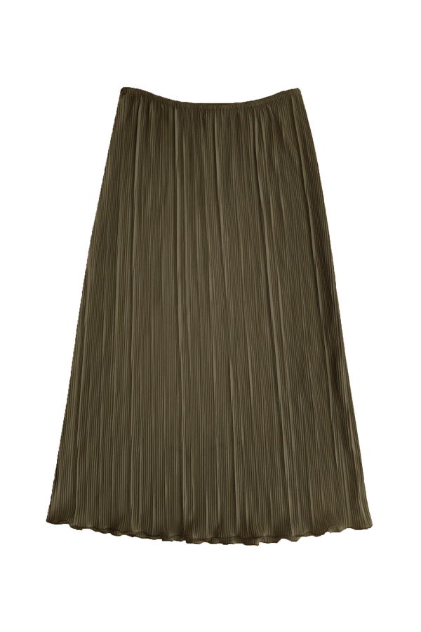 Ali Golden Pleated Midi Skirt - Olive