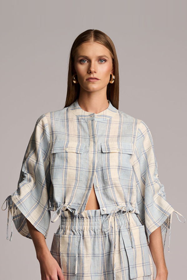 Hevron Eva Top Shirt - Blue Plaid