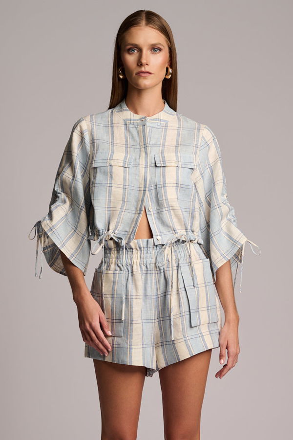 Hevron Eva Top Shirt - Blue Plaid