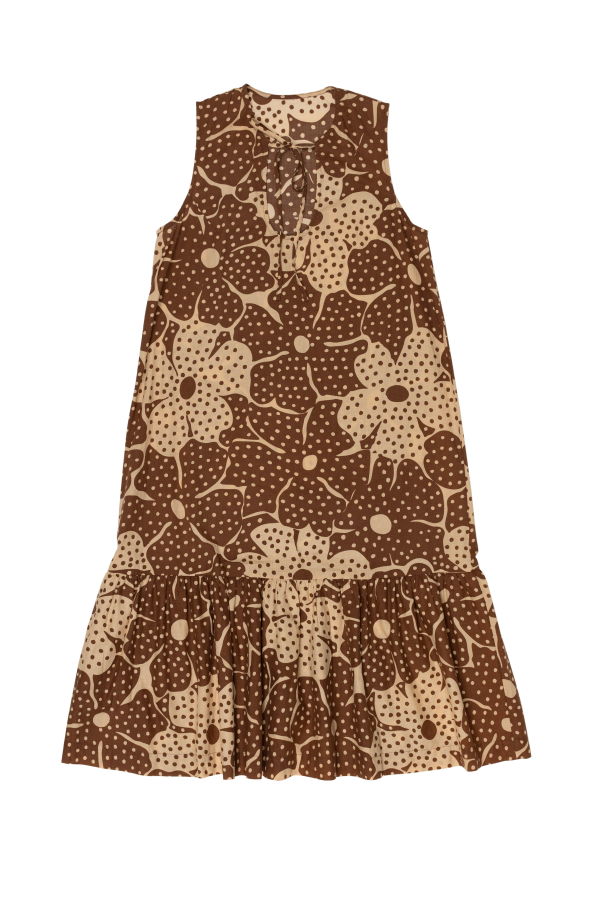 samet Pook Dress, Brown Flower Dot Print
