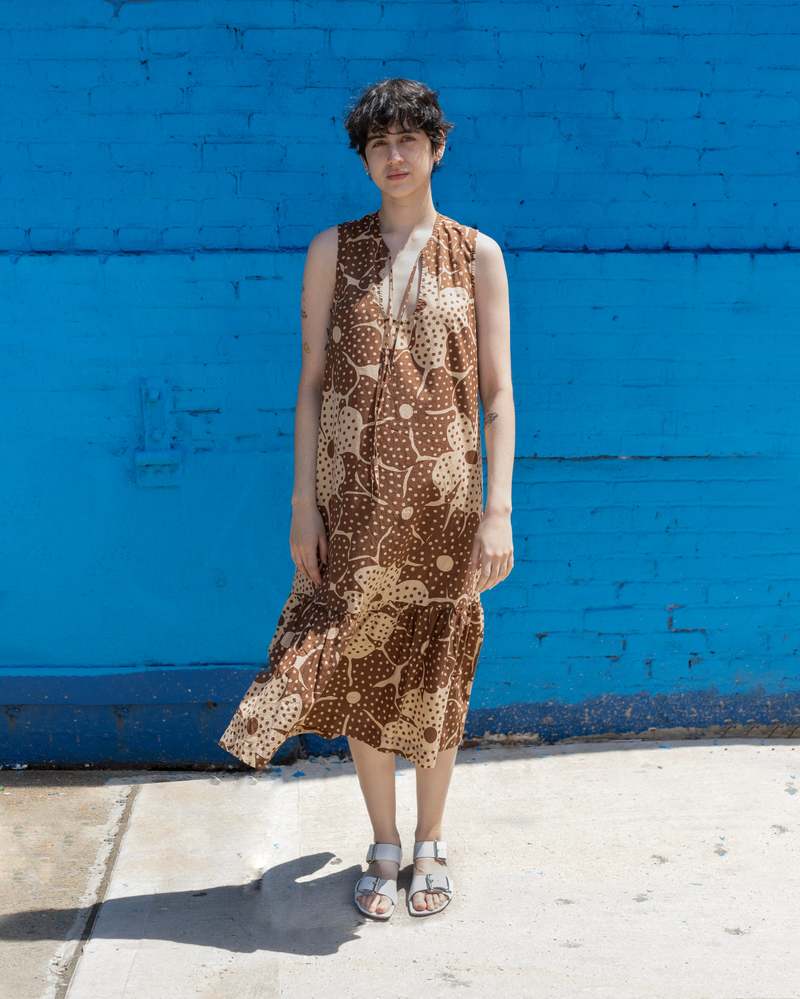 samet Pook Dress, Brown Flower Dot Print