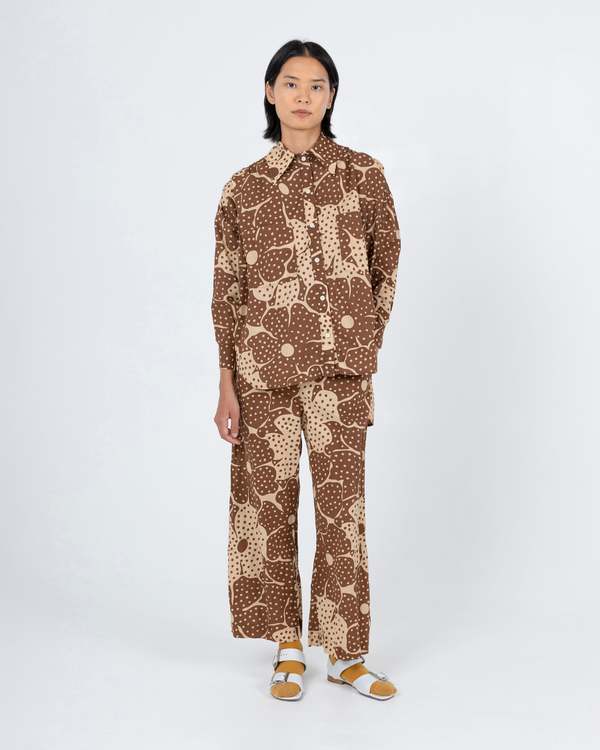 samet Talia Brown Dot Flower Print Shirt samet Talia Brown Dot Flower Print Shirt