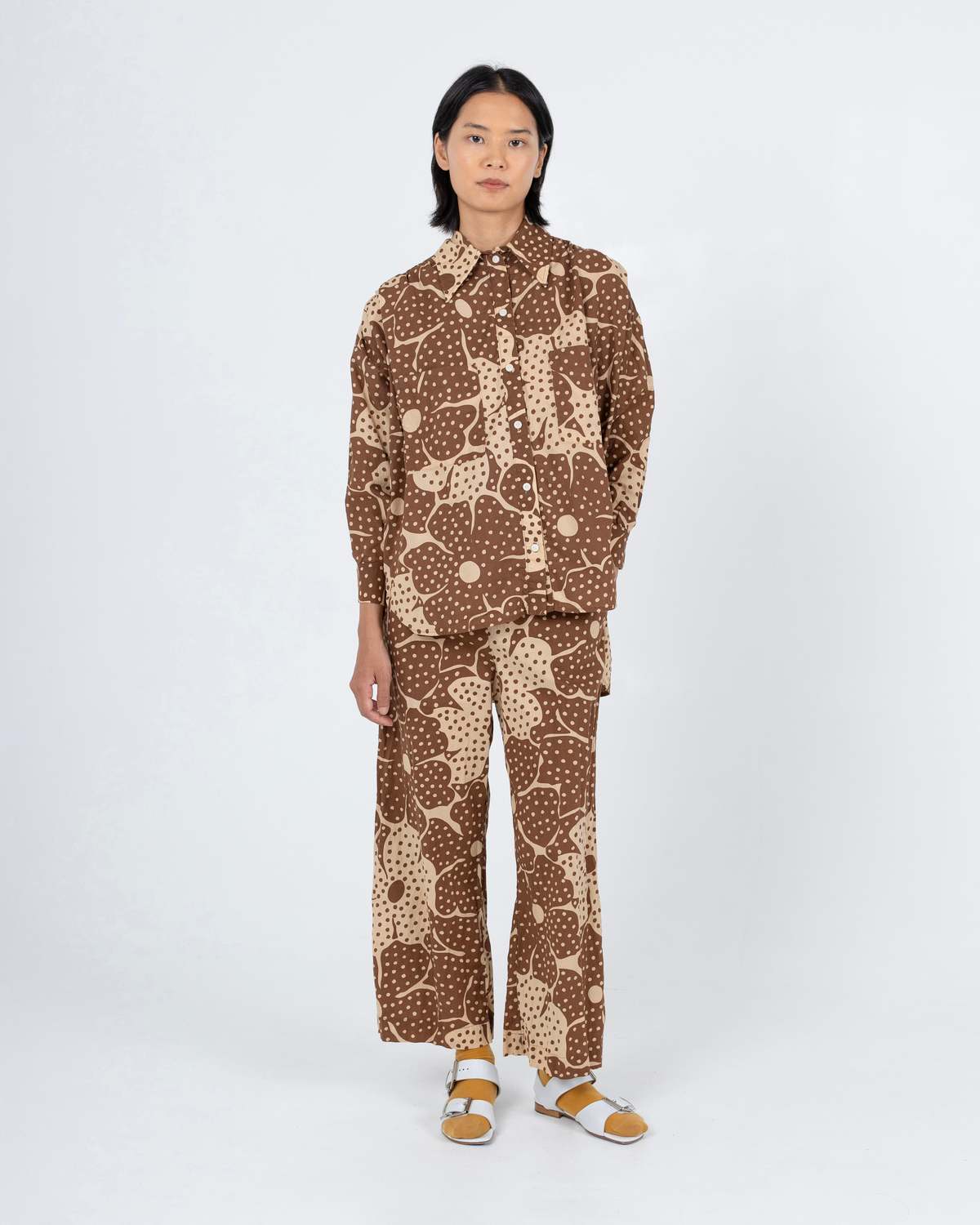 samet Talia Brown Dot Flower Print Shirt - Image 1 of 15