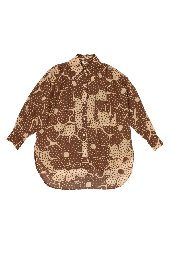 samet Talia Brown Dot Flower Print Shirt