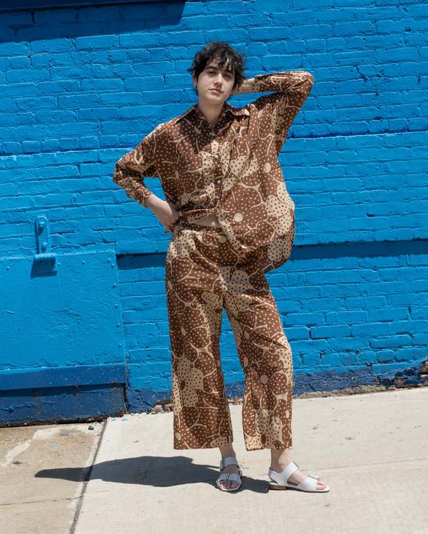 samet Talia Brown Dot Flower Print Shirt