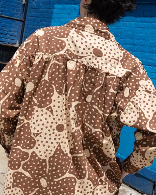 samet Talia Brown Dot Flower Print Shirt