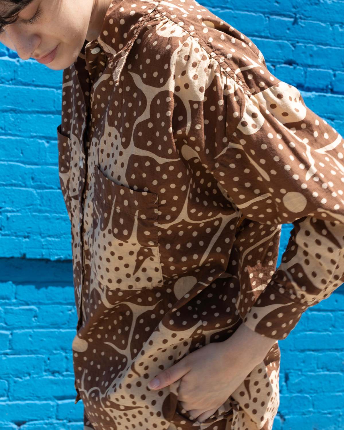 samet Talia Brown Dot Flower Print Shirt - Image 7 of 15