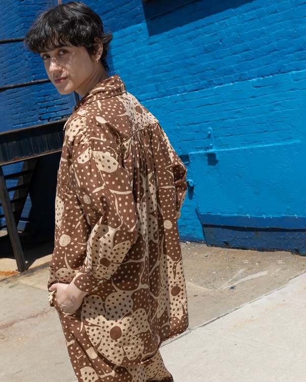 samet Talia Brown Dot Flower Print Shirt