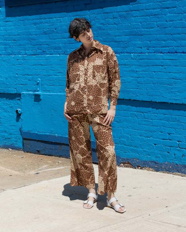 samet Talia Brown Dot Flower Print Shirt