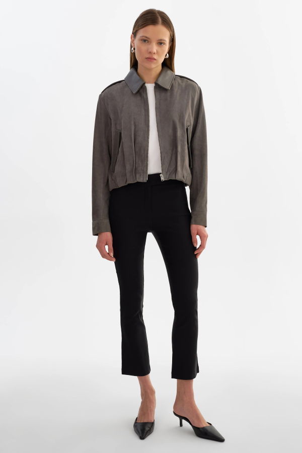 LAMARQUE Robbie Suede Bomber Jacket - Steel Grey