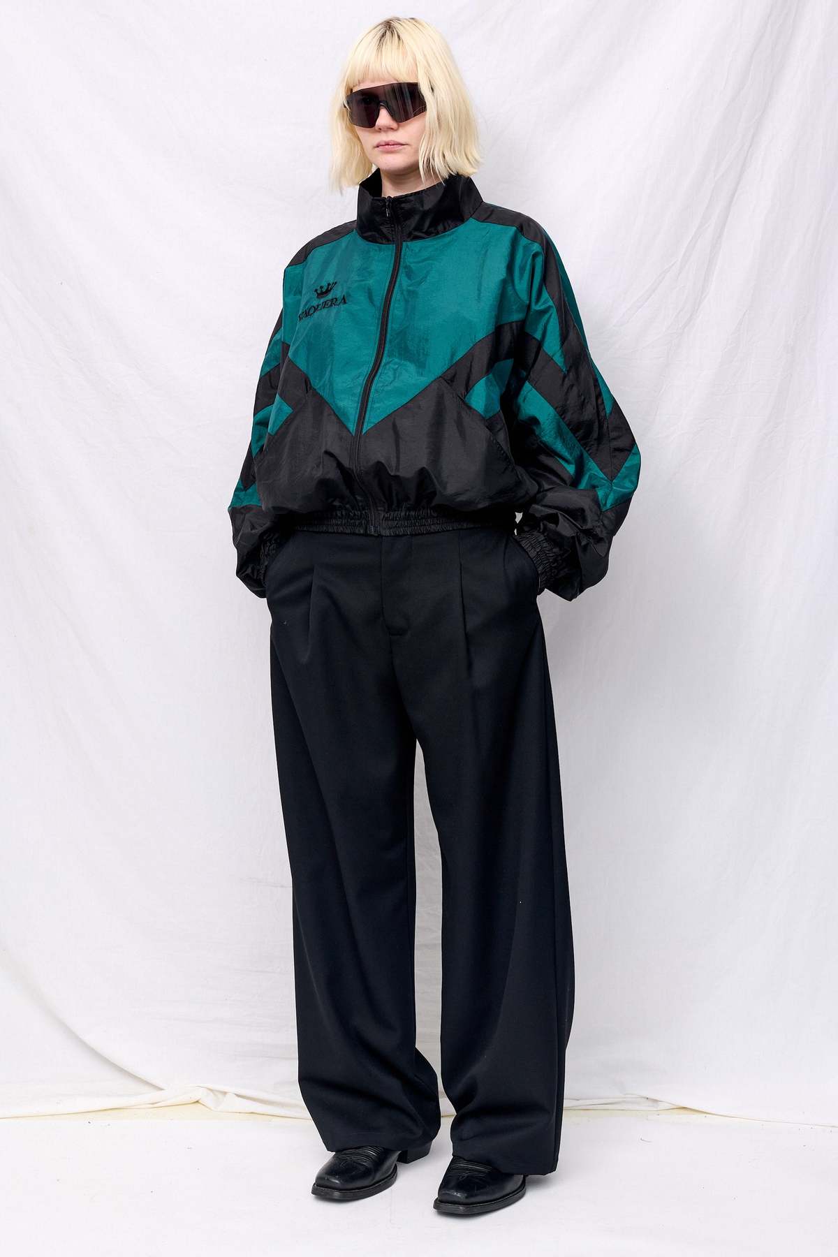 Vaquera Black Green Windbreaker Woven Top - Image 1 of 6
